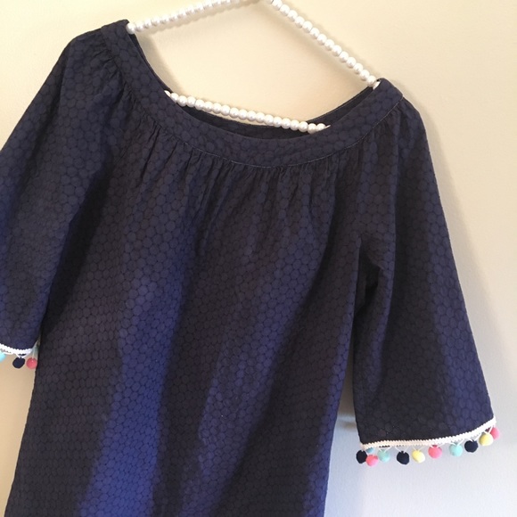 Navy fully lined dress w/ colorful Pompom detail 2 - Picture 5 of 8
